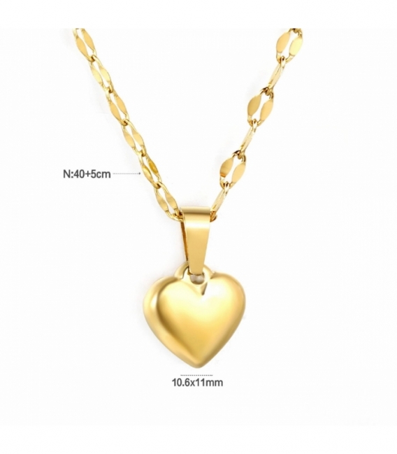 Gargantilla Acero 316L Corazon Bañada en Oro 18K