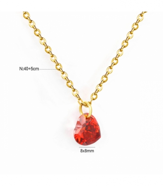 Collier Acier 316L Cœur en Zircone Recouvert d'Or 18K