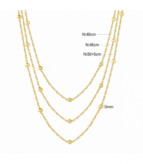 Collier Acier 316L Triple Recouvert d'Or 18K