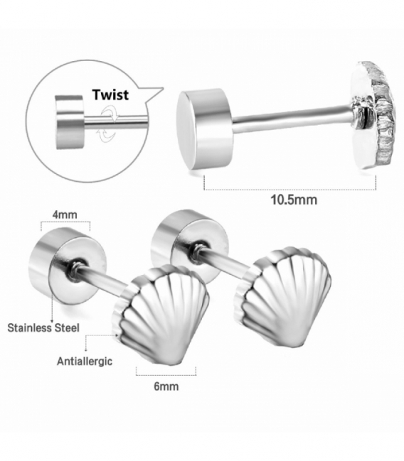 Pendiente Acero 316L Concha Rosca Precio Par