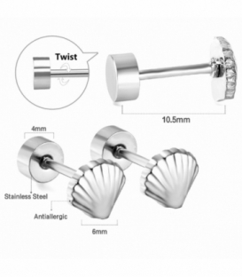 Boucles d’oreilles Acier 316L Coquillage Fermeture à vis Prix Paire