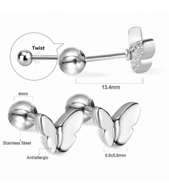 Pendiente Acero 316L Mariposa Cierre de Rosca Precio Par