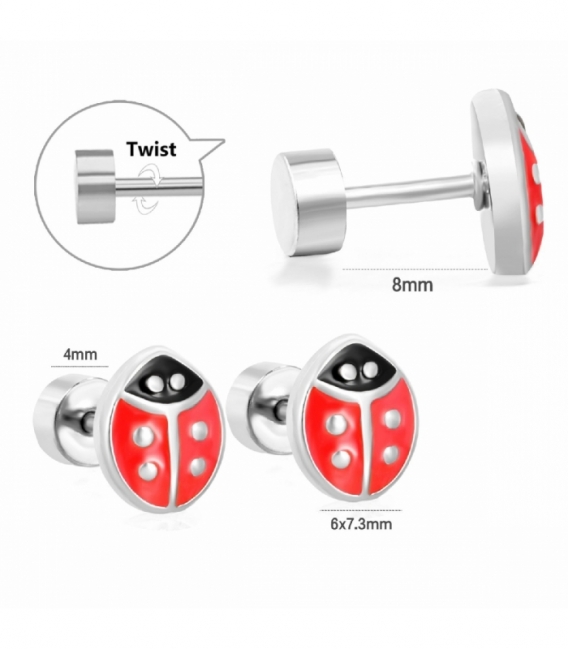 Boucles d’oreilles Acier 316L Papillon Fermeture à vis Coccinelle Prix Paire