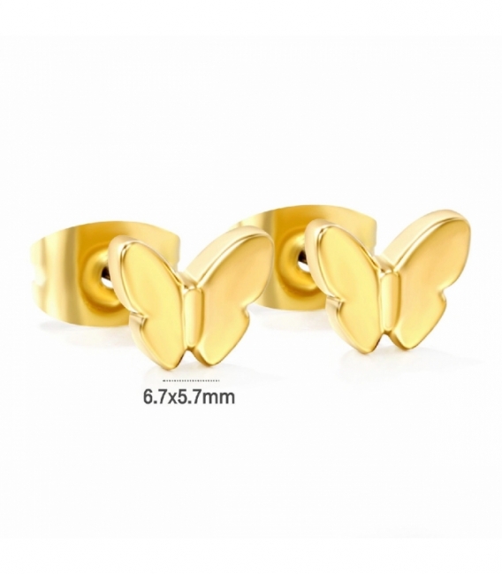 Boucles d’oreilles Acier 316L Papillon Recouver d'Or 18K Prix Paire
