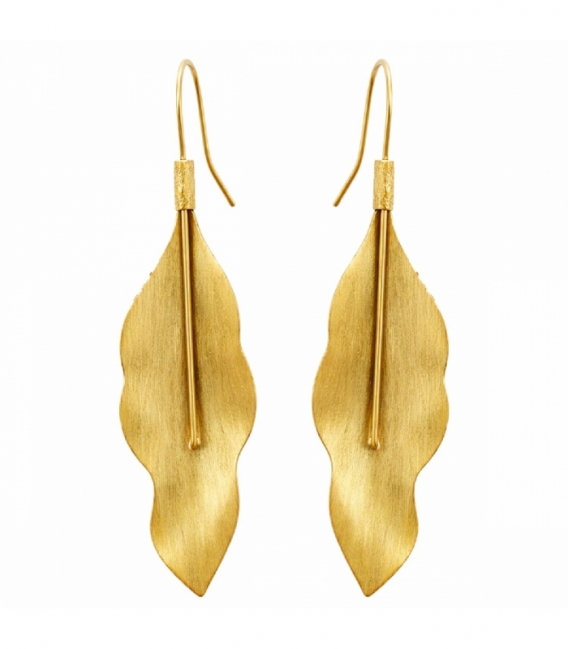 Pendiente Laton Hoja Dorado 80mm Precio Par