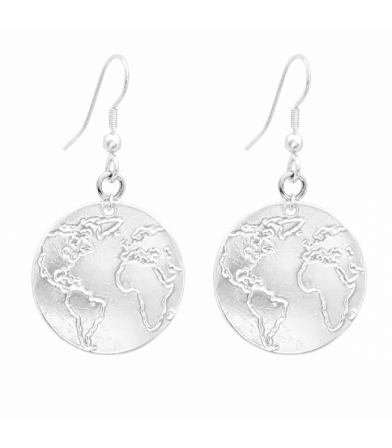Boucles d’oreilles en Laiton Mappemonde Plaqué Argent Ø26mm Prix Paire