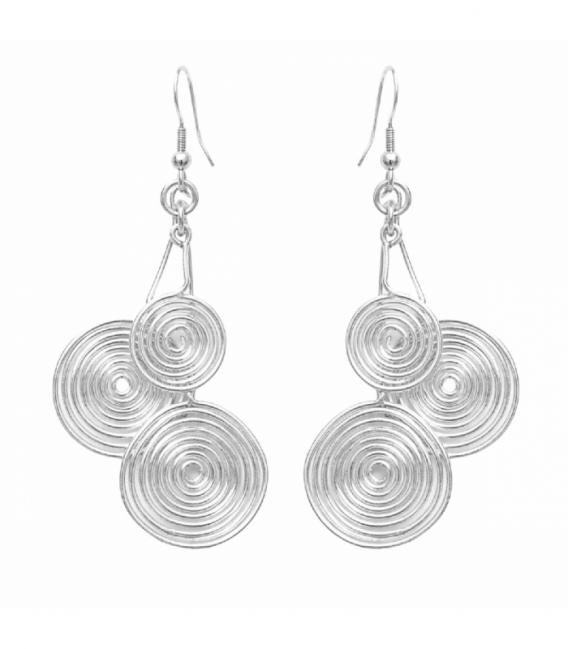 Pendiente Laton Espirales Bañado en Plata 60mm Precio Par