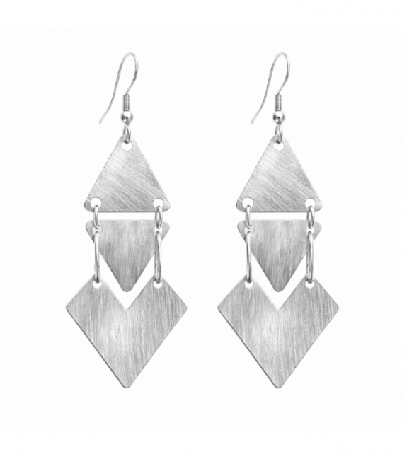 Boucles d’oreilles en Laiton Triangles Plaqué Argent 48mm Prix Paire