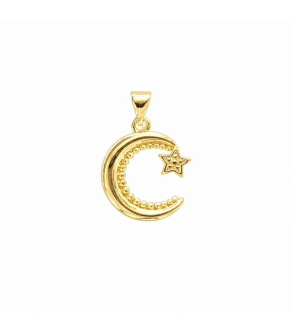 Pendentif Laiton Lune et Étoile 16mm Plaqué Or 14K