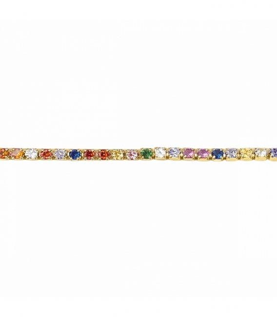 Pulsera Laton Circonitas de Colores 17+2 cm Bañado en Oro 14K