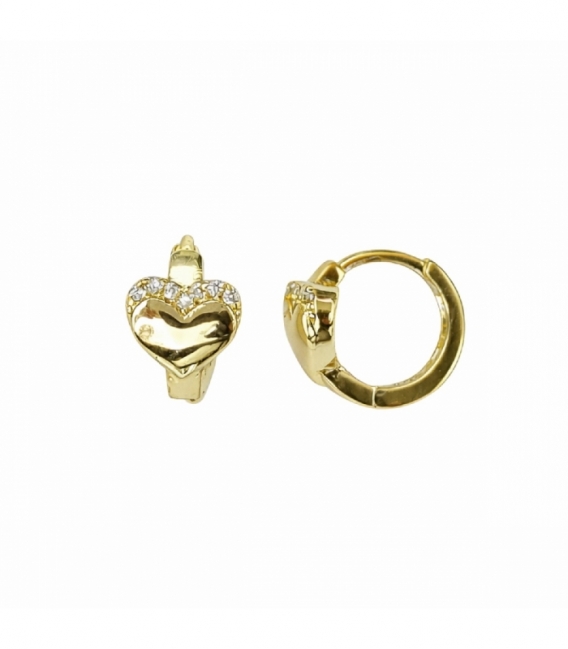 Créole Laiton Coeur Zircones de 13mm Plaqué Or 14K