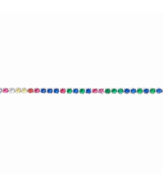 Bracelet Laiton en Zircones de Couleur 19cm Plaqué Rhodium