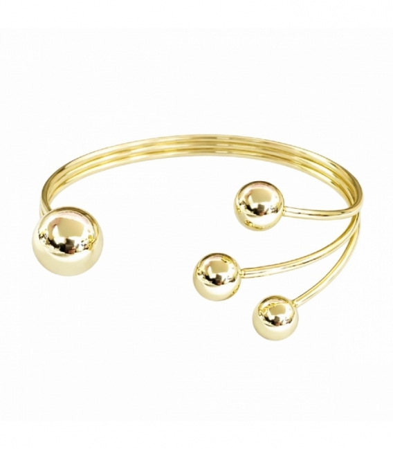 Pulsera Laton Rigida Bolas Bañado en Oro 14K