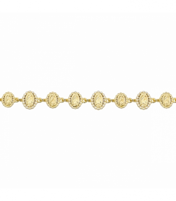 Pulsera Laton Virgen Maria Circonitas 17+2cm Bañado en Oro 14K