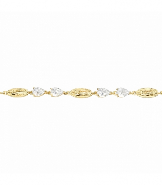 Bracelet Laiton Vierge Marie avec Zircones 18+2cm Plaqué Or 14K