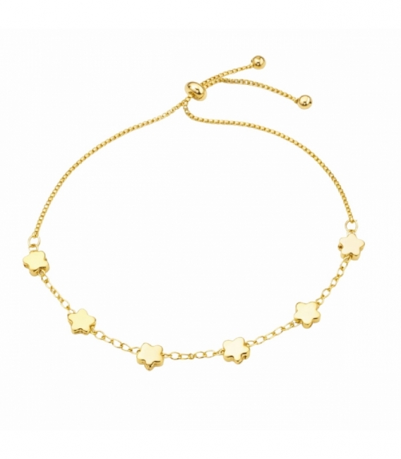 Bracelet Laiton Fleurs Ajustable Plaqué Or 14K