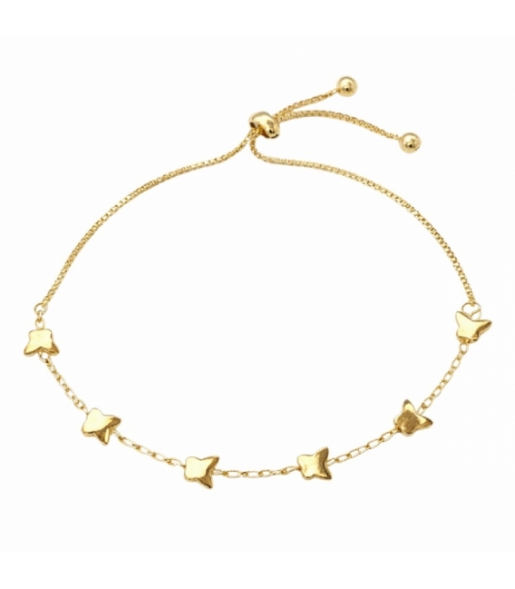 Pulsera Laton Mariposas Ajustable Bañado en Oro 14K