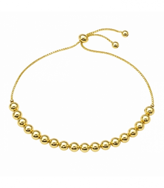 Bracelet Laiton Boule Ajustable Plaqué Or 14K