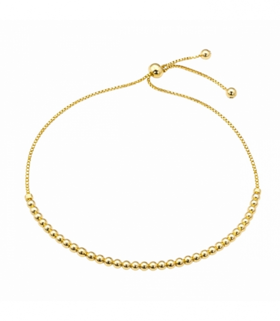 Bracelet Laiton Boule Ajustable Plaqué Or 14K