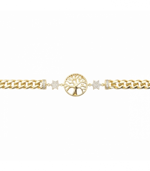 Bracelet Laiton Arbre de Vie 17+2cm Plaqué Or 14K