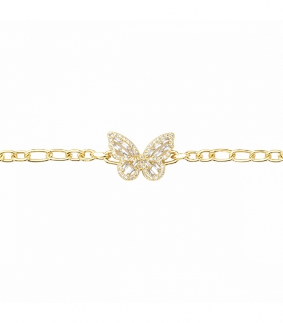 Pulsera Laton Mariposa Circonitas 18cm Bañado en Oro 14K