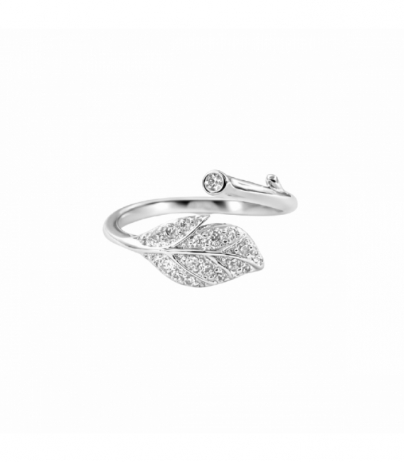 Anillo Laton Hoja Circonitas Rodiado