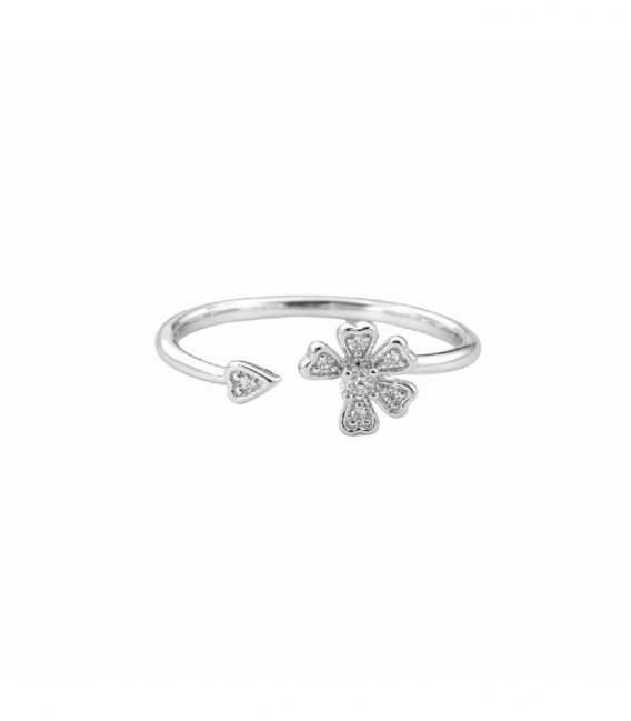 Bague Laiton Fleur avec Zircones plaquée Rhodium