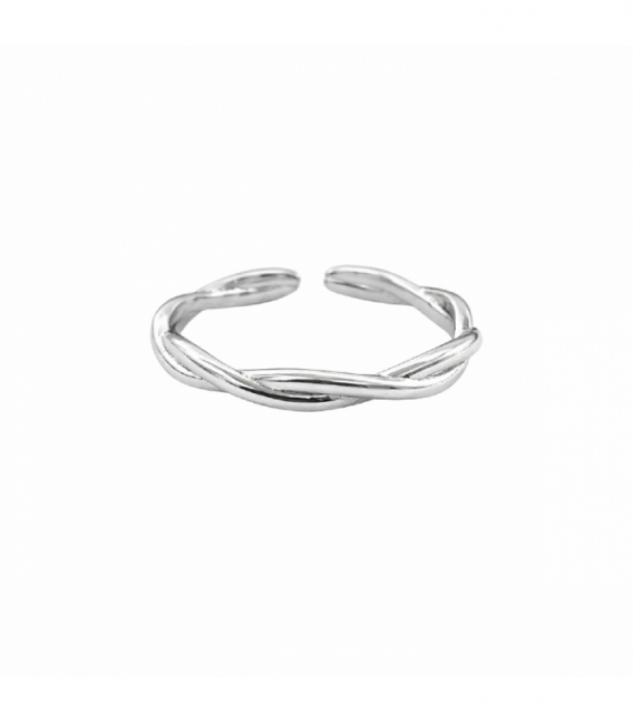 Anillo Laton Trenzado Rodiado