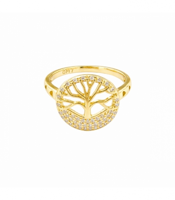 Bague Laiton Arbre de Vie avec Zircones plaquée Or 14K