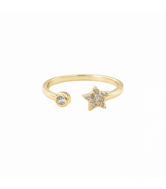 Bague Laiton Étoile avec Zircones plaquée Or 14K