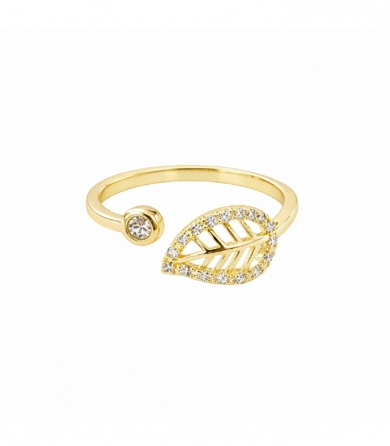 Anillo Laton Hoja Circonita Bañado en Oro 14K