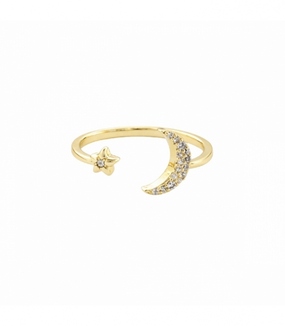 Anillo Laton Estrella Luna Bañado en Oro 14K