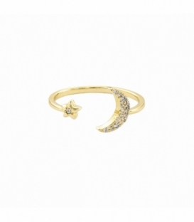 Bague Laiton Étoile Lune avec Zircones plaquée Or 14K