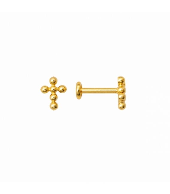 Piercing Labret Rosca Cruz Bañado en Oro 18K Precio del Par