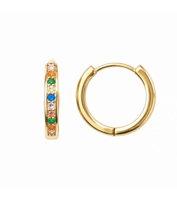 Pendiente Laton Circonitas 21mm Bañado en Oro 14K
