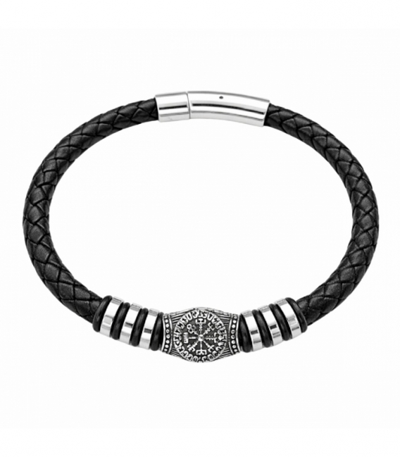 Pulsera Cuero Vegvisir Acero 316L Ø67mm