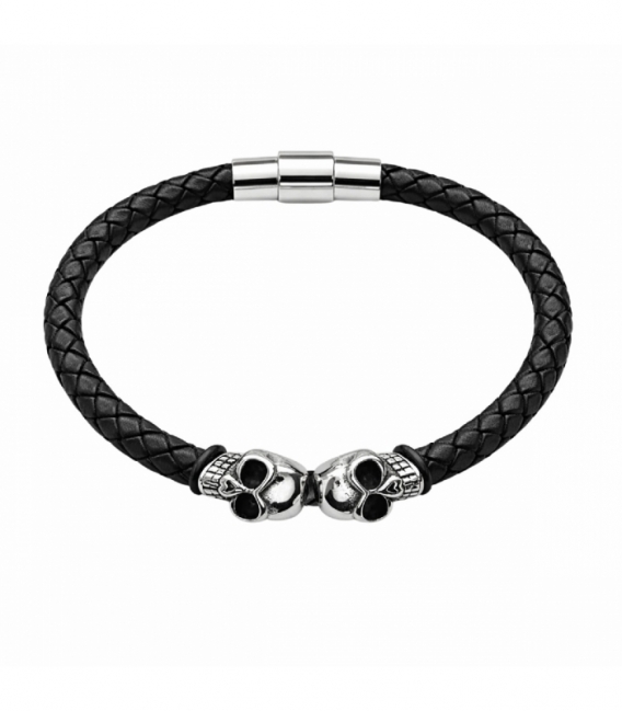 Pulsera Cuero Calaveras Acero 316L Ø65mm