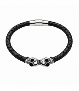 Pulsera Cuero Calaveras Acero 316L Ø65mm