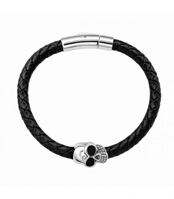 Pulsera Cuero Calavera Acero 316L Ø65mm