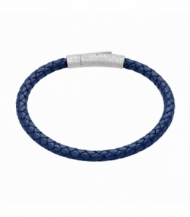 Bracelet Cuir Bleu Acier 316L Ø65mm
