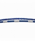 Pulsera Cuero Bolitas Azul Acero 316L 21cm