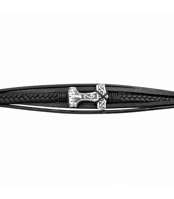 Bracelet Cuir Marteau de Thor Acier 316L 21cm