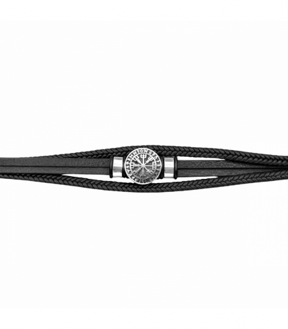 Pulsera Cuero Vegvisir Acero 316L 21cm