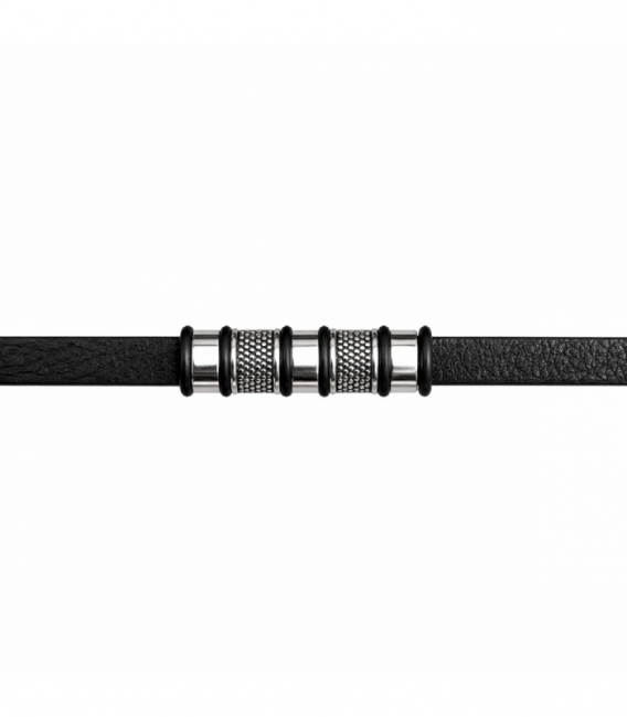 Pulsera Cuero Acero Negro 316L 21cm