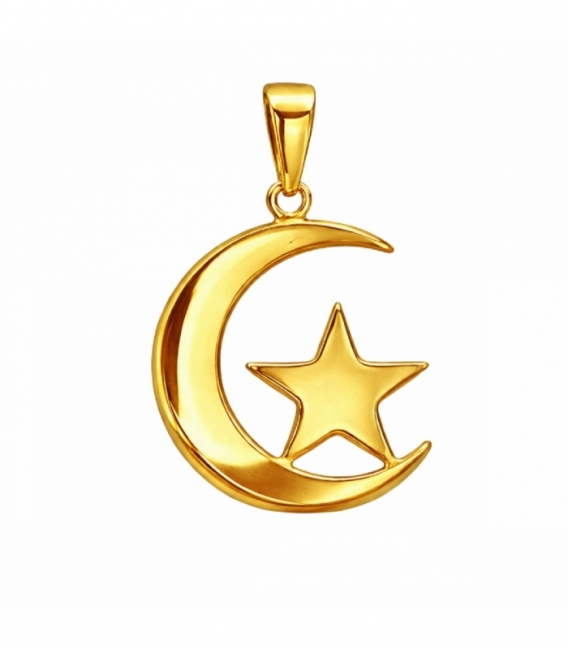Colgante Acero 304 Luna Estrella Dorado 31mm