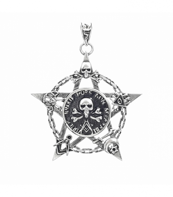 Colgante Acero 304 Pentagrama Calavera 50mm