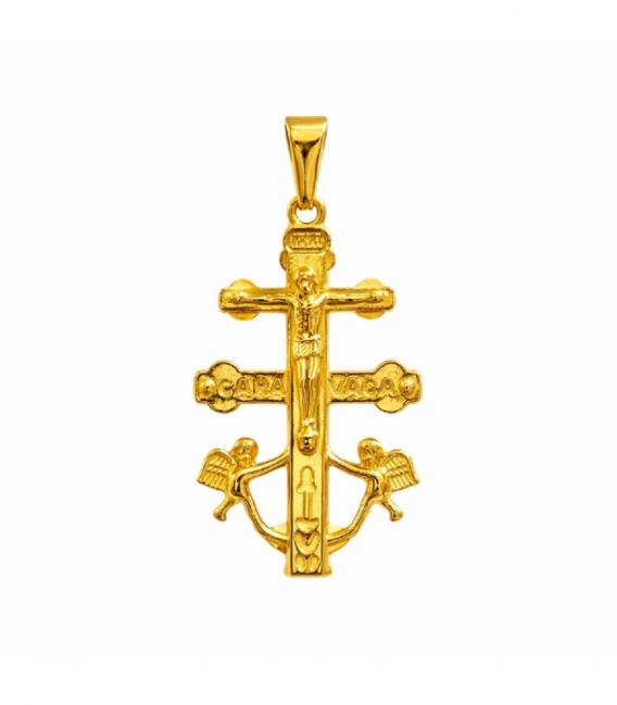 Colgante Acero 304 Cruz Caravaca Dorado 42mm