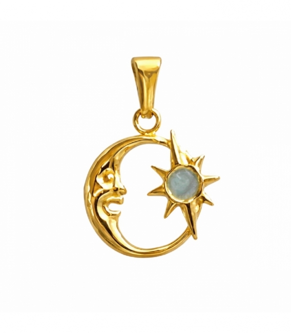 Pendentif Acier 304 Lune Etoile Email Doré 13mm