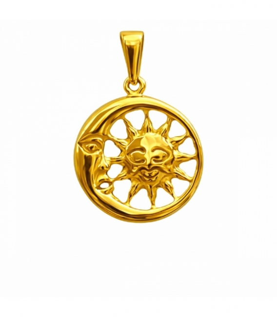 Pendentif Acier 304 Lune Soleil Doré 26mm