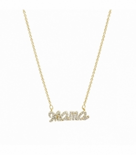 Collier en Laiton Maman avec Zirconias 40+5cm Plaqué Or 14K
